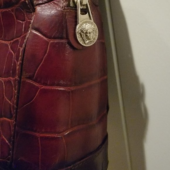 Versace Red Croc Embossed Handbag - Picture 6 of 8